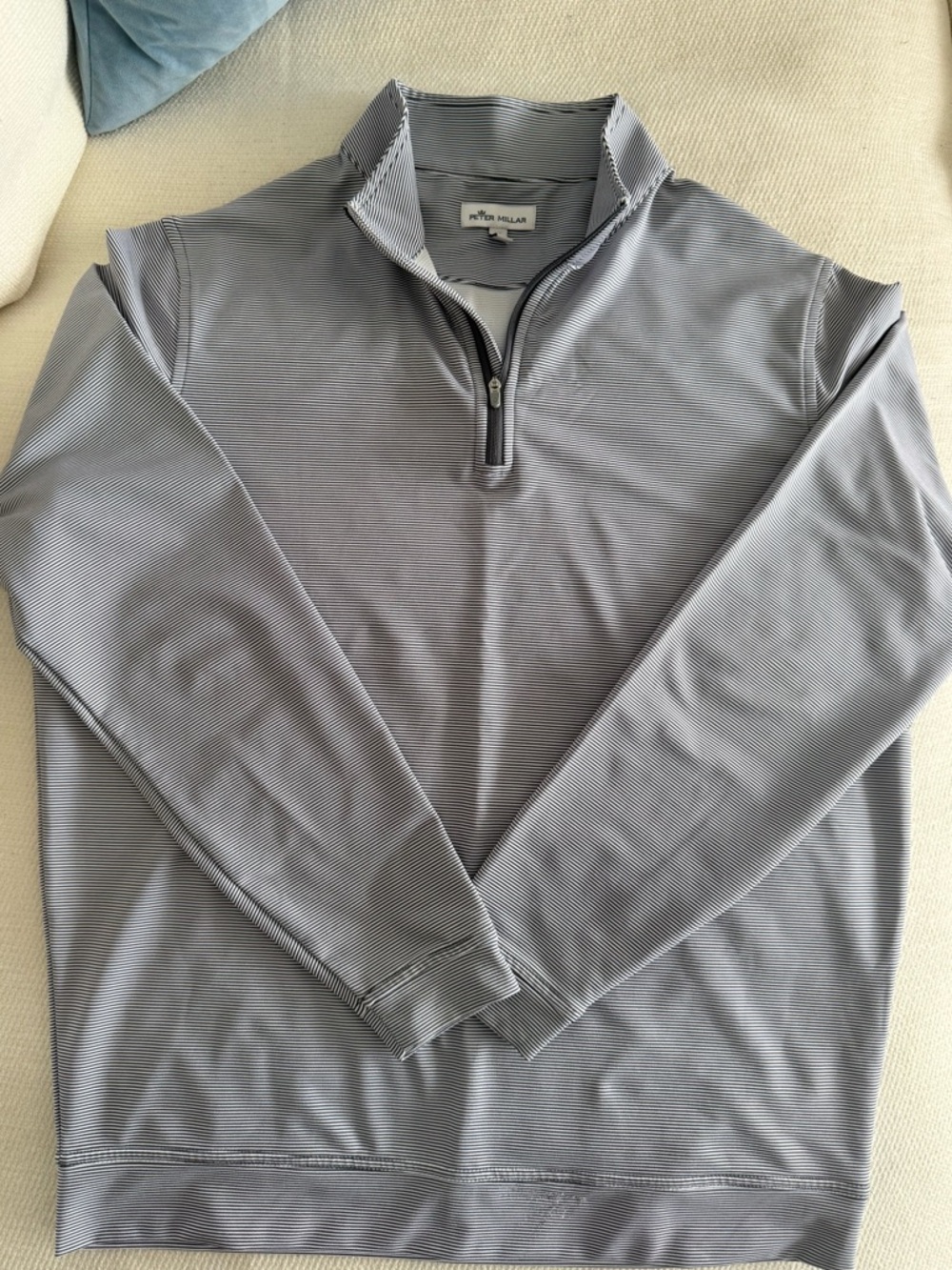 Peter Millar Grey Striped Performance Quarter-Zip